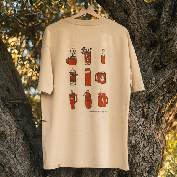 Camp Fire Drinks Tshirt - Safari Bej Camp Fire Drinks Tshirt - Safari Bej