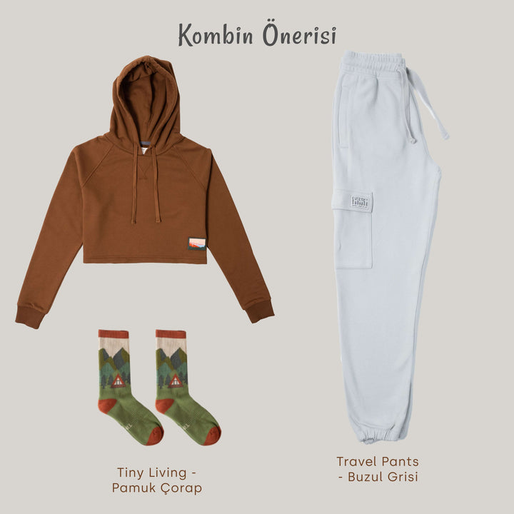 Slow Down Crop Hoodie - Çikolata