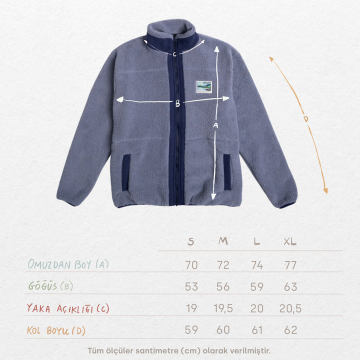 Fermuarlı Sherpa Polar - Puslu Mavi