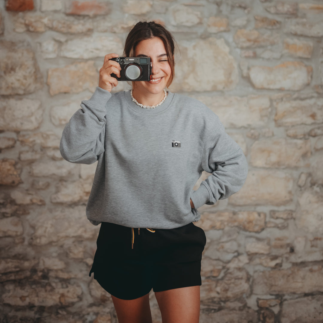 Camera Sweatshirt - Kırçıllı Gri