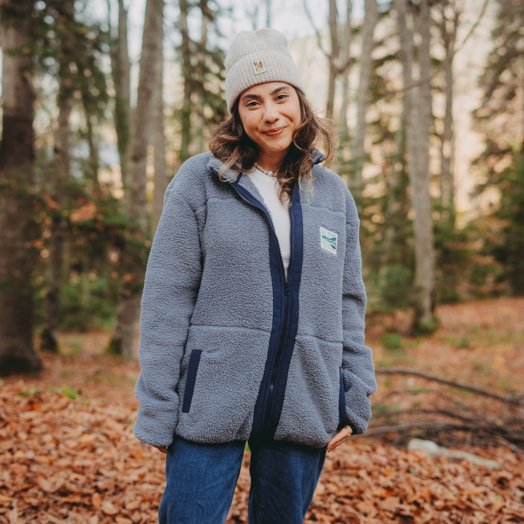 Fermuarlı Sherpa Polar - Puslu Mavi