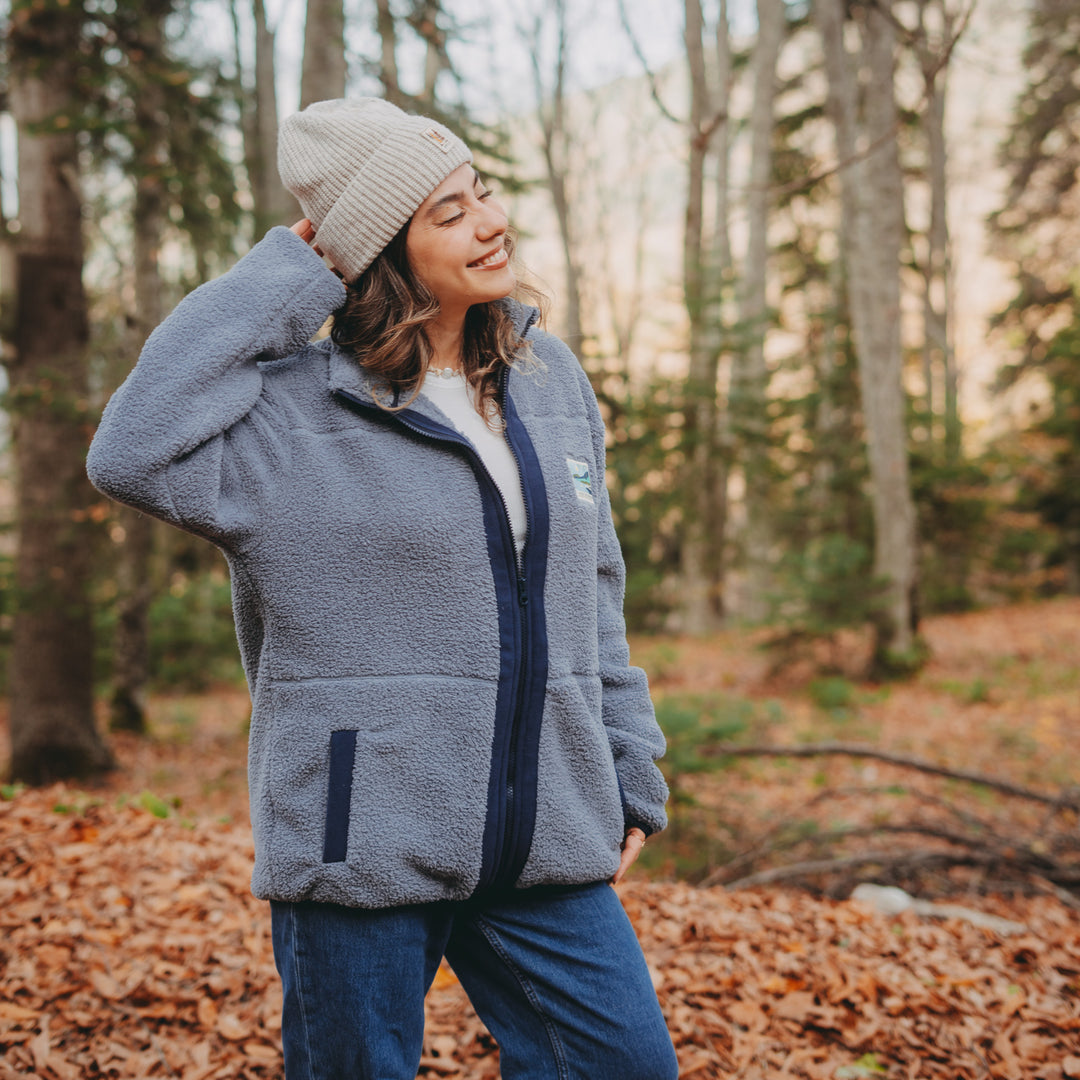 Fermuarlı Sherpa Polar - Puslu Mavi