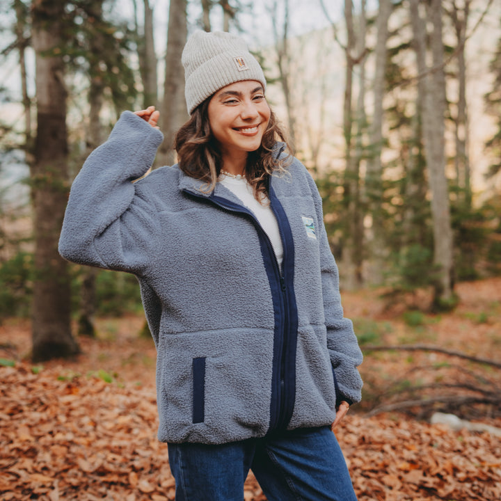 Fermuarlı Sherpa Polar - Puslu Mavi