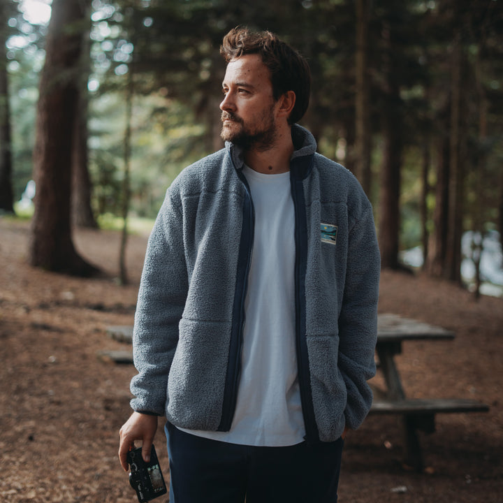 Fermuarlı Sherpa Polar - Puslu Mavi