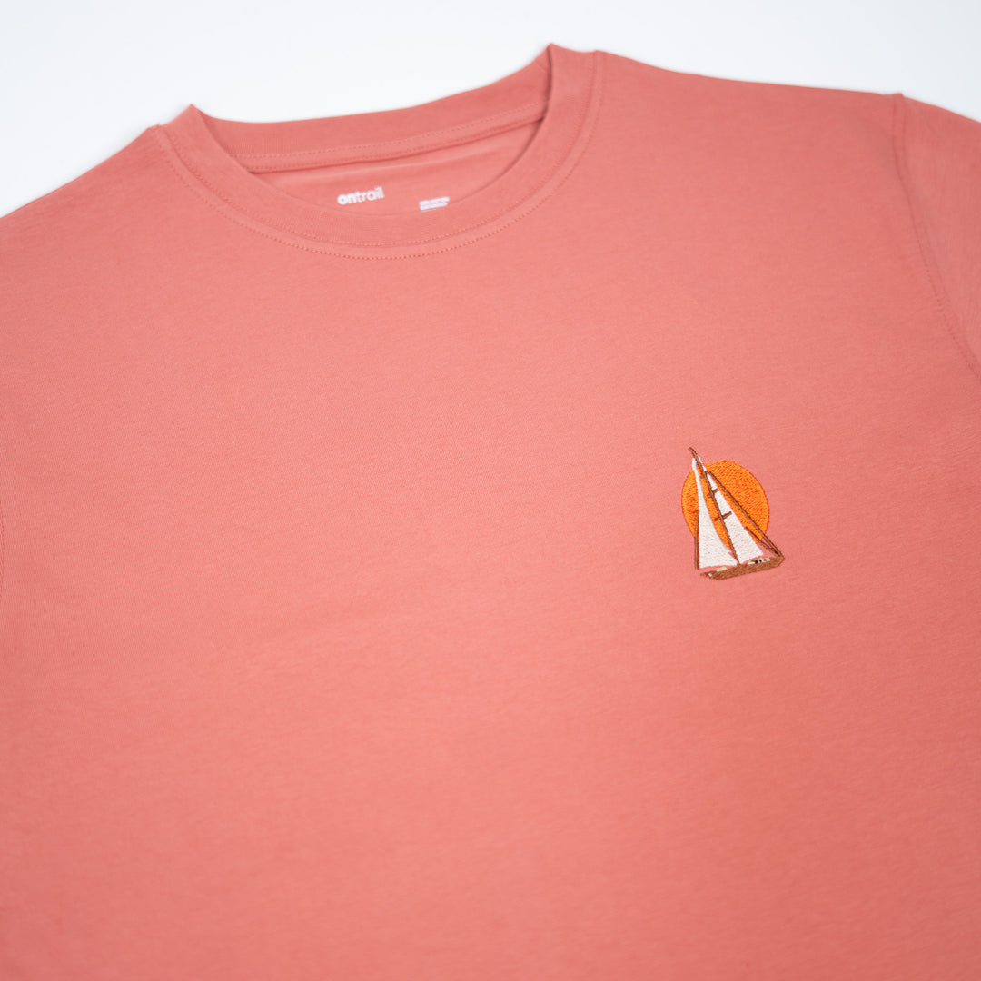 Boatlife & Sunset Tshirt - Paslı Pembe