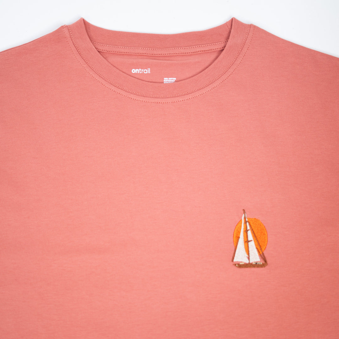 Boatlife & Sunset Tshirt - Paslı Pembe