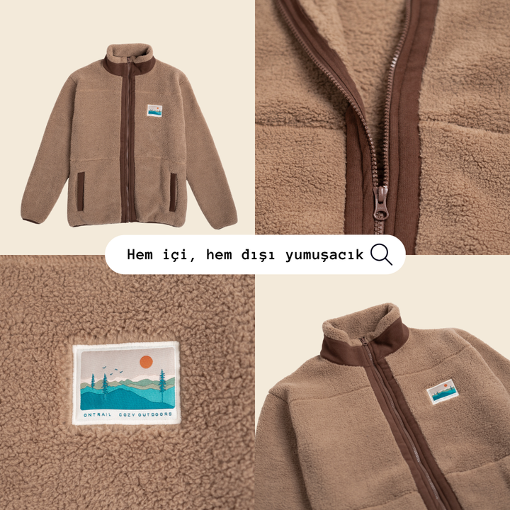 Fermuarlı Sherpa Polar - Kahve